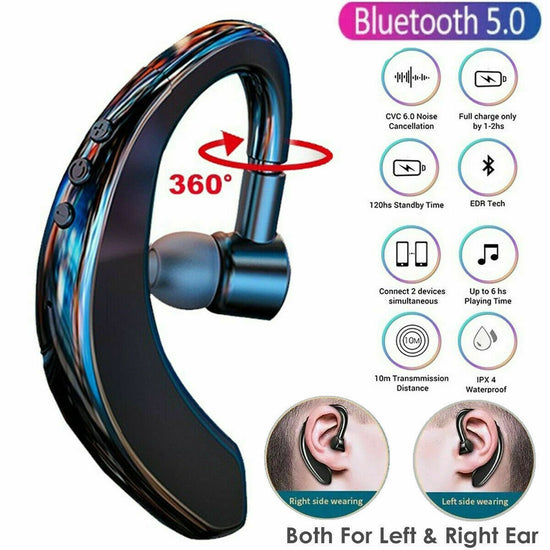 Bluetooth 5.0 Earpiece Driving Trucker Wireless Headset Earbuds Noise Cancelling