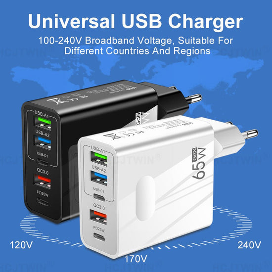 Fast Charging Mobile Phone Charger Type-c PD Three USB Multi-port Travel Plug
